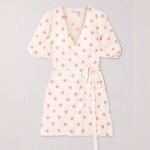 Reformation Olince Andie White Pink Polka Dot Puff Sleeve Romantic Mini Dress XL